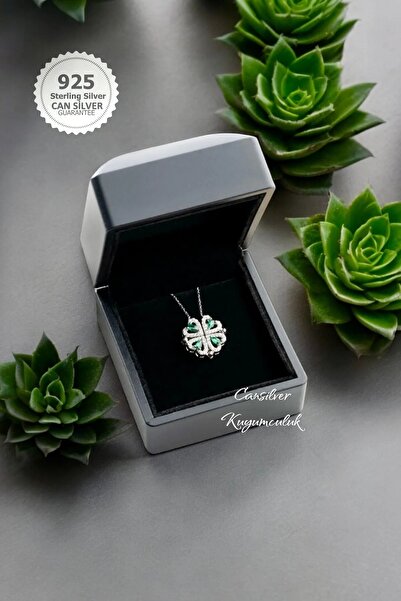 CAN SİLVER 925 Ayar Gümüş Mıknatıslı Açılır Kapanır Yeşil Taşlı Gümüş Kadın Kolye-aşk Kolyesi