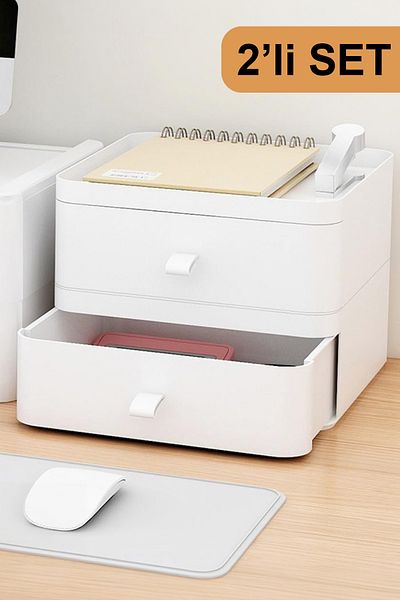 Fesya Home White Makeup Organizer with 2 Drawers and 2 Layers - Multi-Purpose