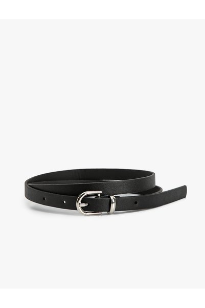 Koton Leather Look Thin Belt - Metal Buckle Detail