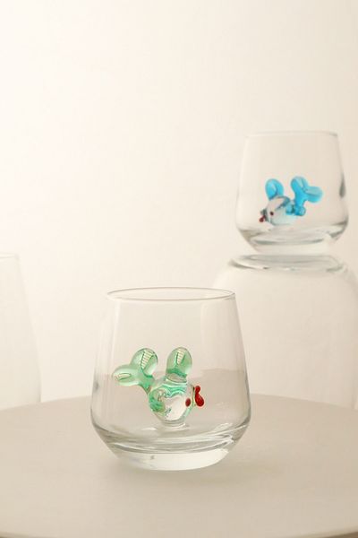 ADAMODART Set of 2 Coffee Water Glasses with Fish Glass Figures