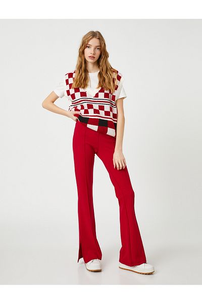Koton Spanish Leg Pants Slit Detailed Ribbed Zipper Closure