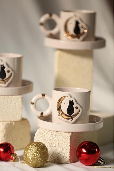 MERVEOKTAYSERAMİK 2'li el yapımı kedi figürli 24K altın detaylı seramik türk ...