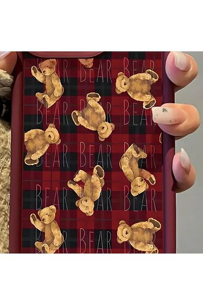 Burroe Atalier iPhone 16 Promax Teddy Bear Shockproof Soft Silicone Burgundy Phone Case