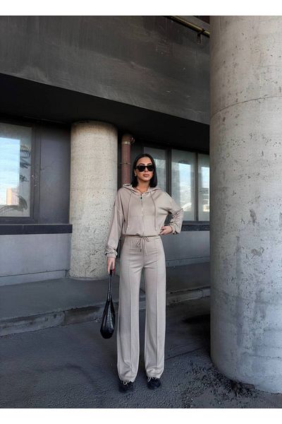 sportiness Hooded Zipper Wide Leg Modal Fabric Tracksuit Suit