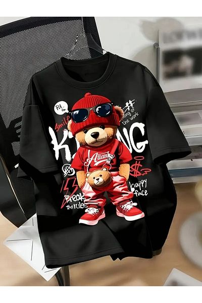 Hunors Sportswear & Company Unisex Μαύρο μπλουζάκι Oversize - King printed, Crew Neck, κοντό μανίκι