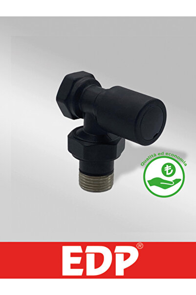EDP MAT SİYAH KÖŞE RADYATÖR VANASI PLASTİK VOLAN 1/2" PPRC
