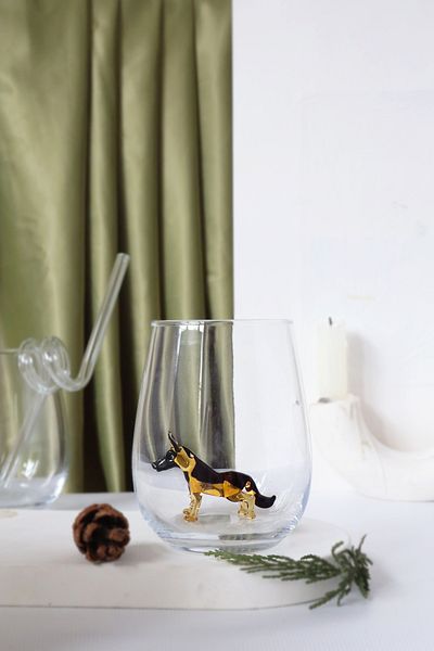 ADAMODART German Wolf Dog Glass Figured Water Cup - Single