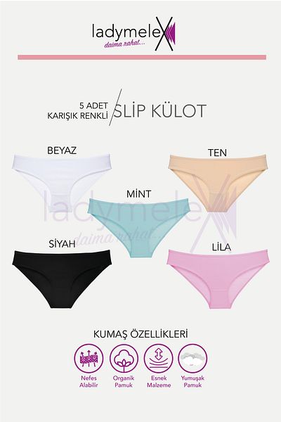 LadyMelex Chiloți pentru femei, slip, bumbac moale, (M-L-XL) Chiloți cu ajustare normală, 5 bucăți culori mixte