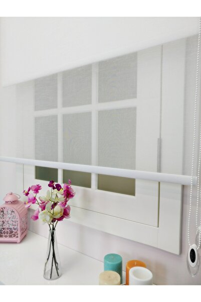 atölyeperde Atölye Perde Çiftli Sistem Yeni Beyaz Keten Tül + Stor