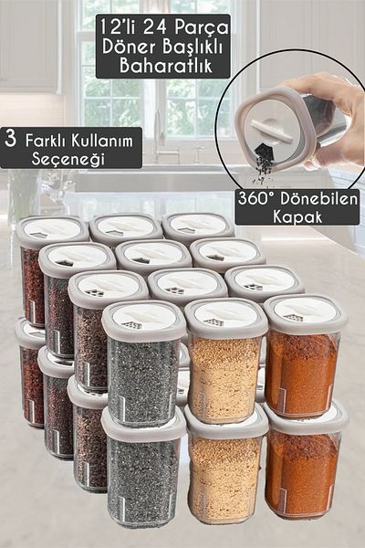 Home Lenora 12-Piece 24-Piece Beige Spice Rack-Storage Container Set with Label and Lockable Airtight Lid
