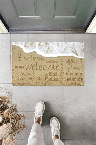 Dormot Home طباعة رقمية عالية الجودة، 19 لغة، سجادة باب ترحيبية على شكل شاطئ ...