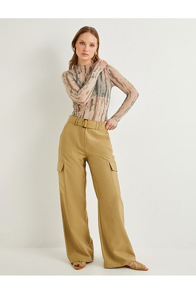 Koton Cargo Pants Straight Leg Pocket Belt Detailed Normal Waist