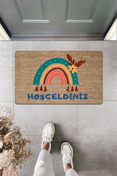 Dormot Home High Quality Digital Printing Blue Pink Floral Rainbow Design Welcome Door Front Mat