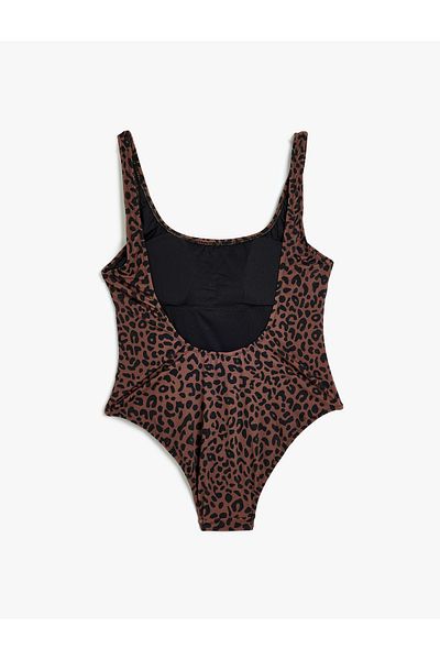 Koton Μαγιό Leopard με χοντρό λουράκι U λαιμόκοψη