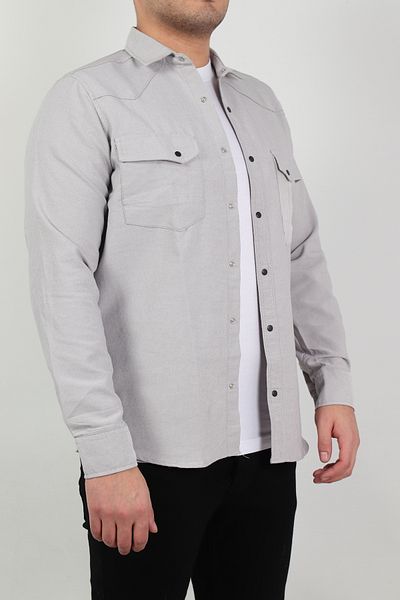 Ofzensport Men's Slim Fit Gray Denim Shirt