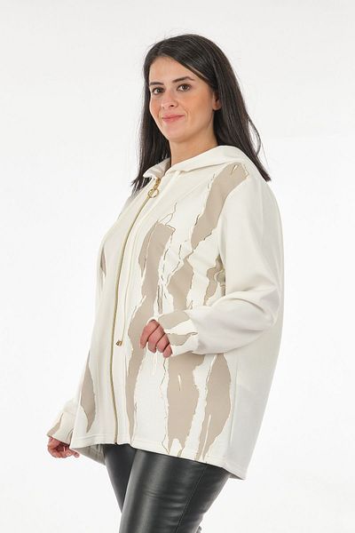 Vedi -bb Hooded Large Size Patterned Ecru Women's Jacket2322093