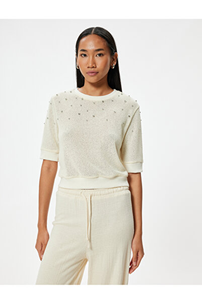 Koton Tričko s kulatým výstřihem a krátkým rukávem s kamennými detaily