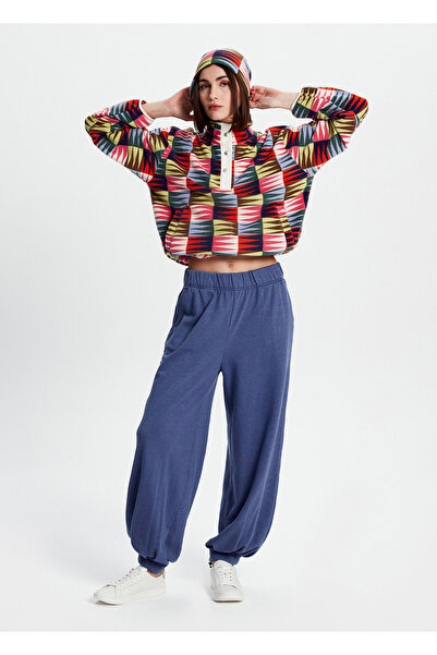 Bassigue Mavi Yıkamalı Bol Kesim Kadın Eşofman Altı Beden: XS