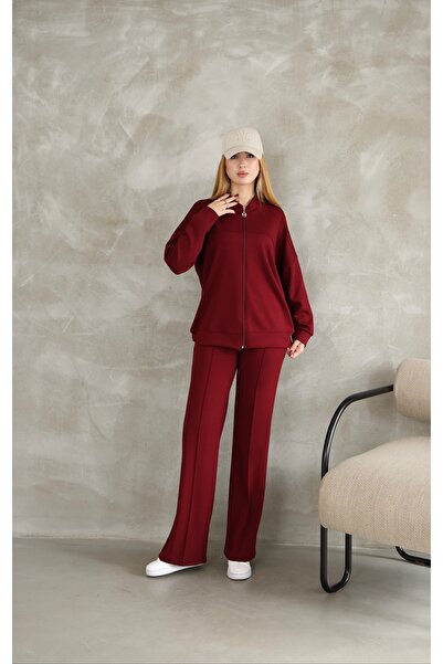 sportiness OVERSİZE FERMUARLI ÇIMA DETAYLI  GENİŞ PAÇA MODAL KUMAŞ EŞOFMAN TAKIM