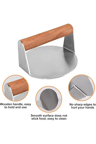 ÖZBİR Yuvarlak Smash Burger Presi,12 Cm ,3 Mm 304 Paslanmaz Çelik Burger Pres...