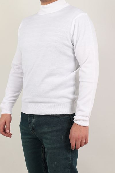 Ofzensport Men's White Slim Fit High Top Cotton Knitwear Sweater