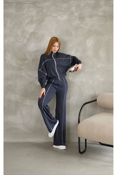 sportiness Bi̇Yeli̇ Zippered Wide Leg Modal Fabric Sweatpants Set