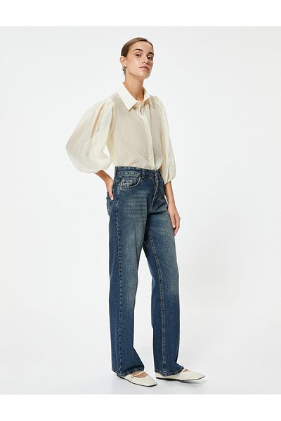 Koton Semi Transparent Balloon Sleeve Shirt - 3/4 Sleeve Texture