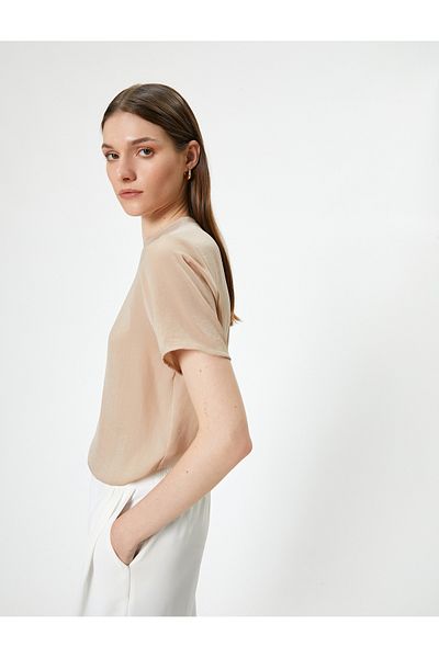 Koton Satin Aerobin Blouse - Short Sleeve, Crew Neck, Comfortable Fit