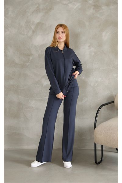 Velista Oversized Zippered Grass Detail Wide Leg Modal Fabric Tracksuit Set