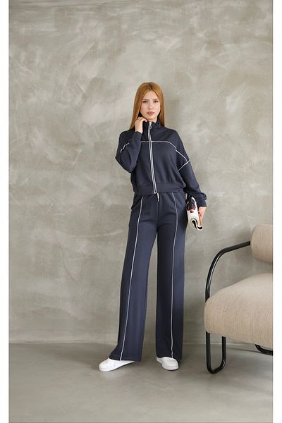 sportiness Bi̇Yeli̇ Zippered Wide Leg Modal Fabric Sweatpants Set