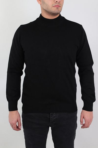 Ofzensport Men's Black Slim Fit High Top Cotton Knitwear Sweater