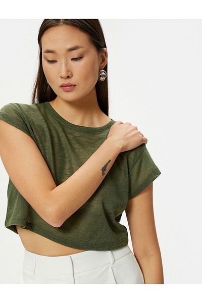 Koton Crop T-Shirt Short Sleeve Slim Fit Crew Neck