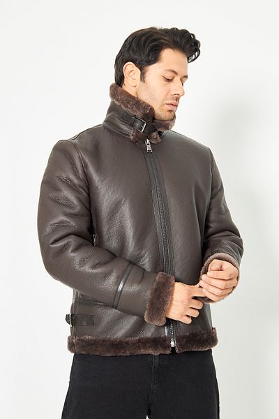 By Marki Marki Brown Genuine Nubuck Pilot Coat - 75 Cm, Fur Inside Surface, Limited Edition 500622