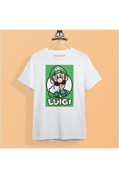 MarkaTurko Tricou unisex din bumbac pieptănat alb cu imprimeu Luigi 2405-b57