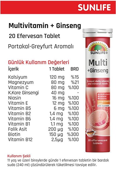 Sunlife Multivitamin Mineral Ginseng 20 Efervesan Tablet