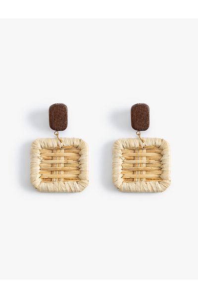 Koton Geometric Patterned Straw Earrings