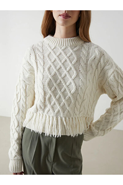 LC Waikiki LCW Vision Bisiklet Yaka Kendinden Desenli Kadın Triko Kazak