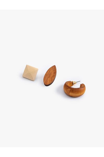 Koton Wooden Ball and Hoop Earring Set