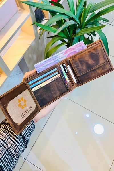 derius Ανδρικό πορτοφόλι Jack Antique Tan με θήκη με φερμουάρ από γνήσιο δέρμα με τυπωμένο όνομα (με θήκη για κέρματα)
