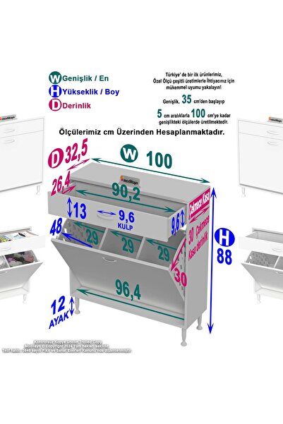 Modilayn Emir 3 Göz Sepetli 1 Çekmeceli Mutfak & Banyo Dolabı (100cm)