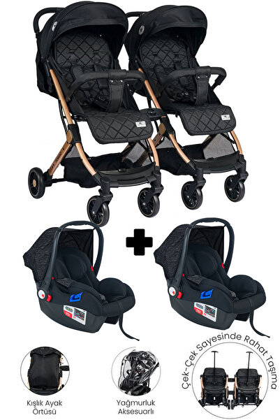 LORELLİ Lorelli Fiorano Kabin Set İkiz Bebek Arabası - Black
