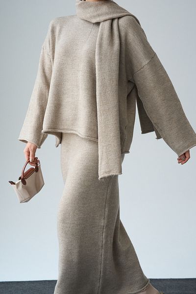 LOOSH Women's Mink Scarf Premium Sweater - Skirt - Scarf 3-Piece Knitwear Set