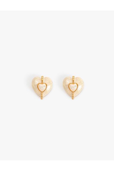 Koton Pearl Heart Earrings Natural Textured