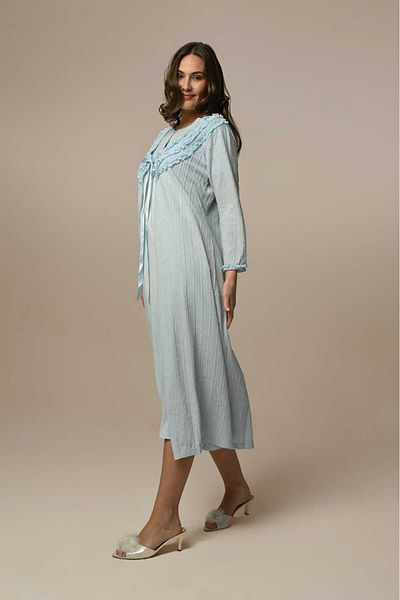 CT MODA Set de cămașă de noapte pentru femei, albastru, dantelă, design special, 100% bumbac