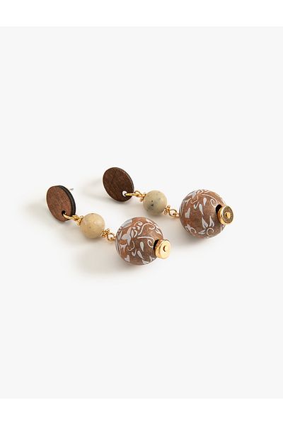 Koton Bead Detailed Wooden Earrings - Dangle Design