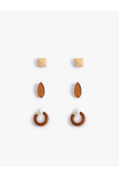Koton Wooden Ball and Hoop Earring Set