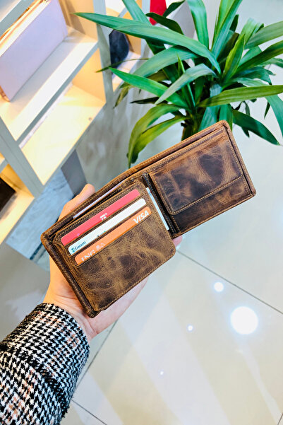 derius Jack Antique Tan Zipper Compartment Genuine Leather Name Printed Men's Wallet (with Coin Compartment)