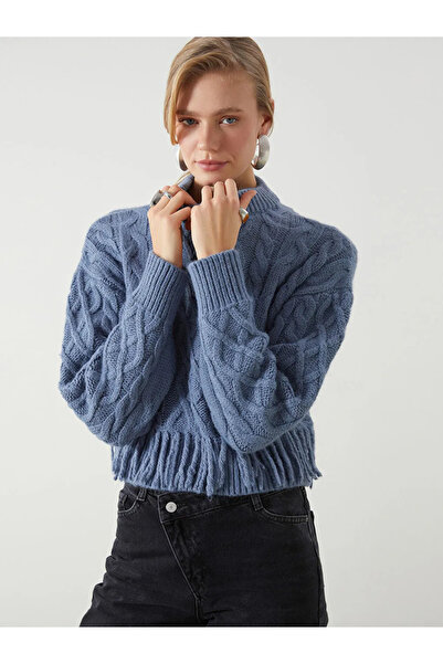 LC Waikiki LCW Vision Bisiklet Yaka Kendinden Desenli Kadın Triko Kazak