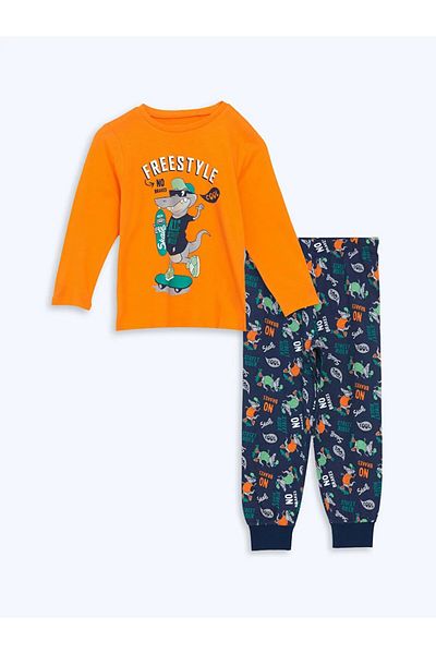 LC Waikiki Lcw Kids Orange Crew Neck Boy Pajamas Set