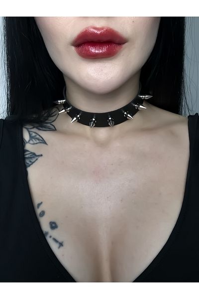 DarkellaStore Gothic Goth Punk Unisex Leather Choker with Slotted Nails and Spikes